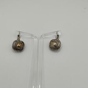 Joseph Esposito Square Two Tone Sterling Silver Earrings Signed "Espo"